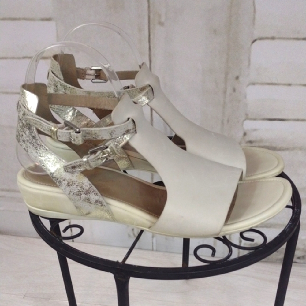 Ecco Gray and Silver Wedge Sandals with Ankle Strap Size 9.5 - Picture 4 of 8